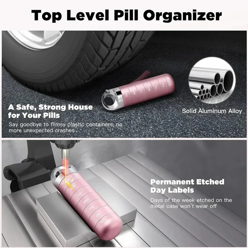 Portable Waterproof Metal Weekly Pill Box Organiser - Durable, Waterproof, and Compact Design
