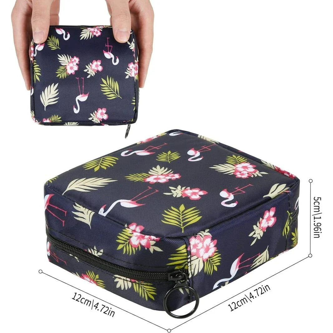 Portable Sanitary Napkin and Cosmetic Storage Bag in Tibetan Unicorn design, with a compact, folding design and contemporary pattern