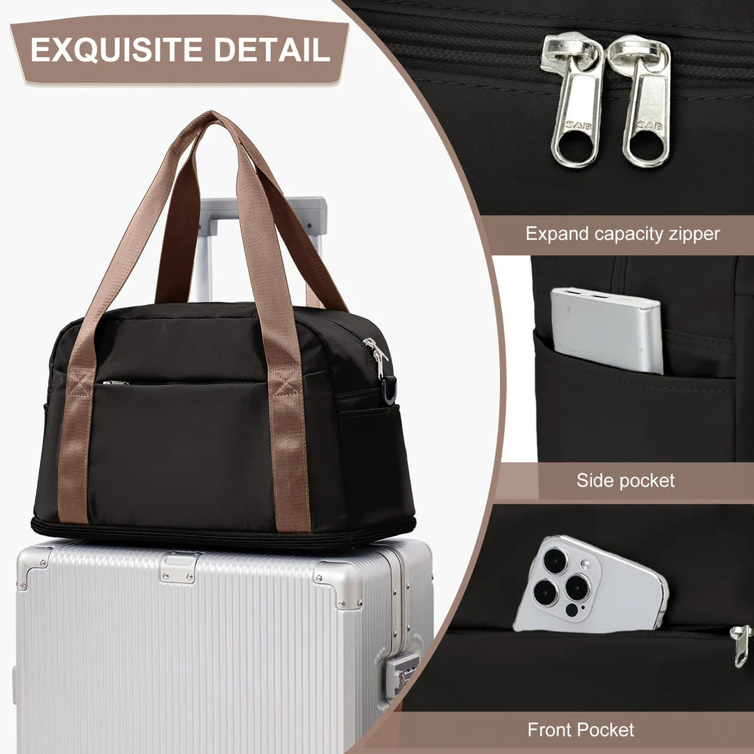 Spacious and durable cabin bag in beige colour, perfect for UK travellers
