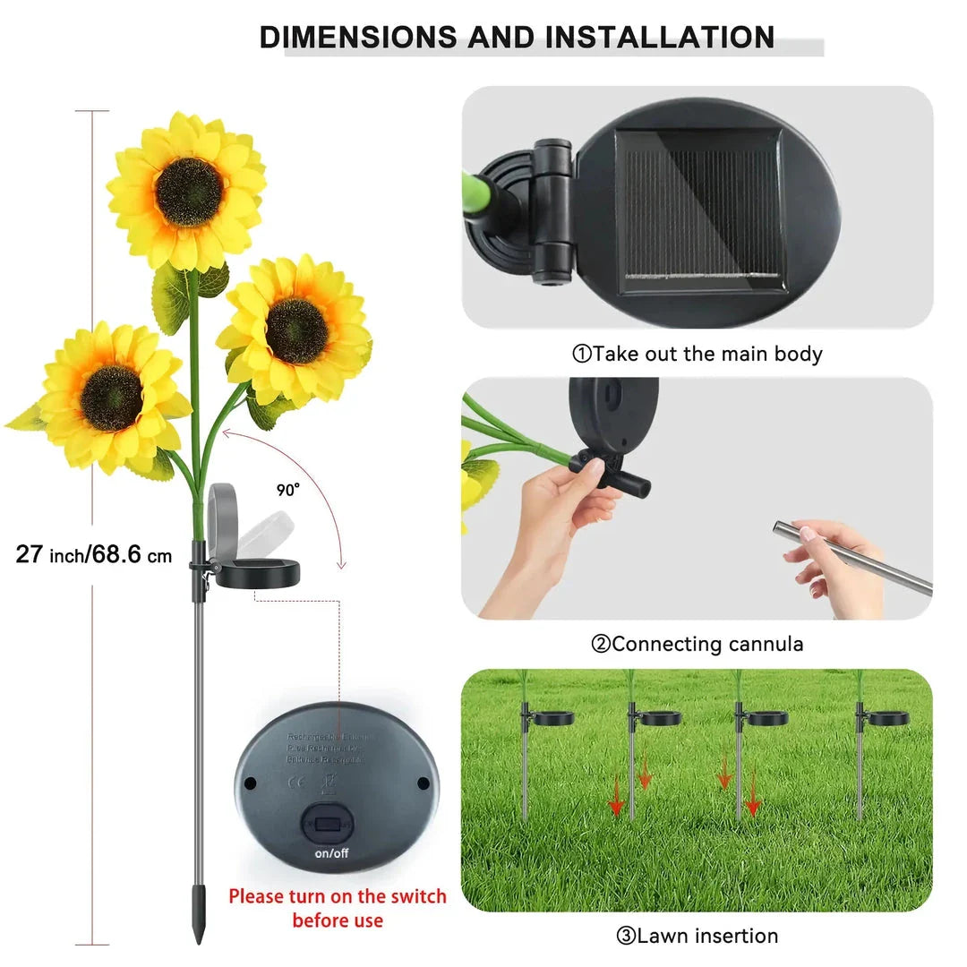 Solar-powered sunflower garden lights with realistic petals, leaves, and buds for elegant outdoor decor