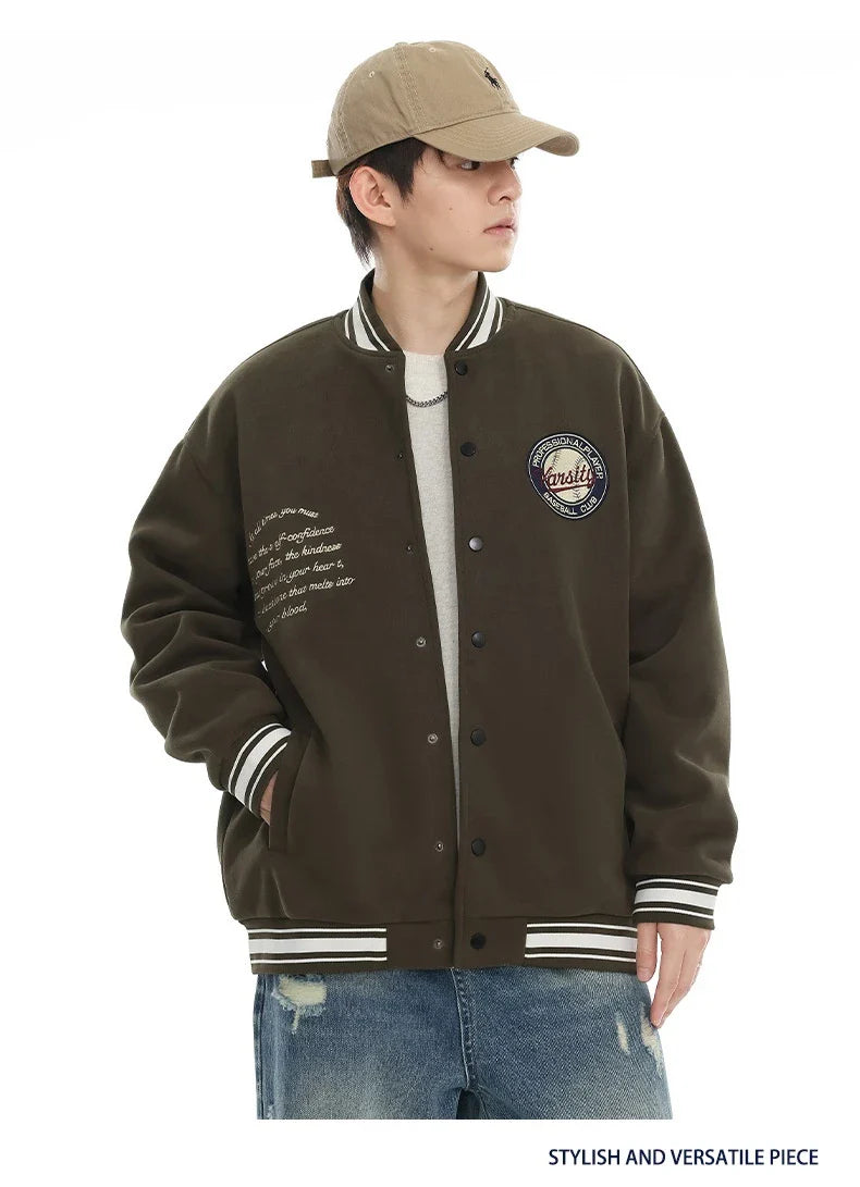 American Retro Embroidered Baseball Jacket with Vintage-Inspired Design and Relaxed Fit