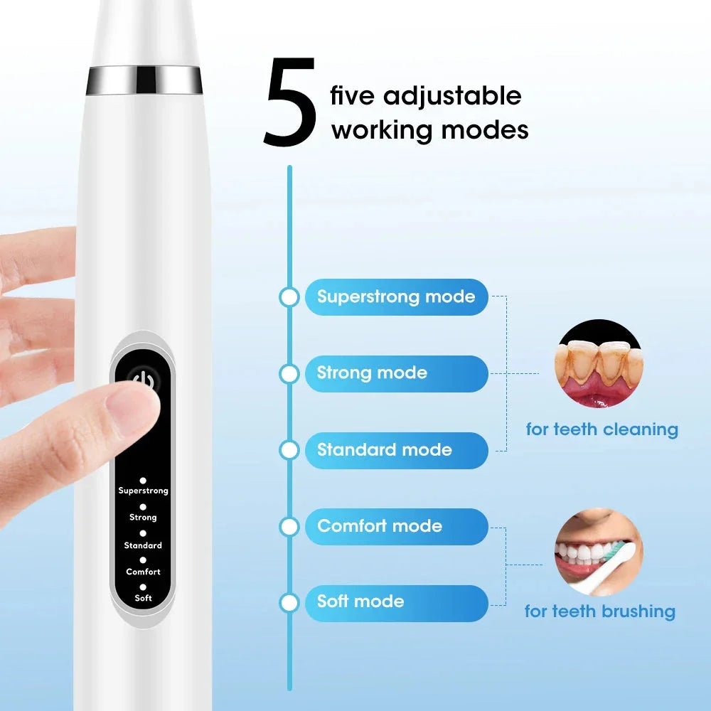 The Powerful Electric Sonic Dental Scaler & Toothbrush with 8 interchangeable brush heads for deep cleaning and whitening your teeth