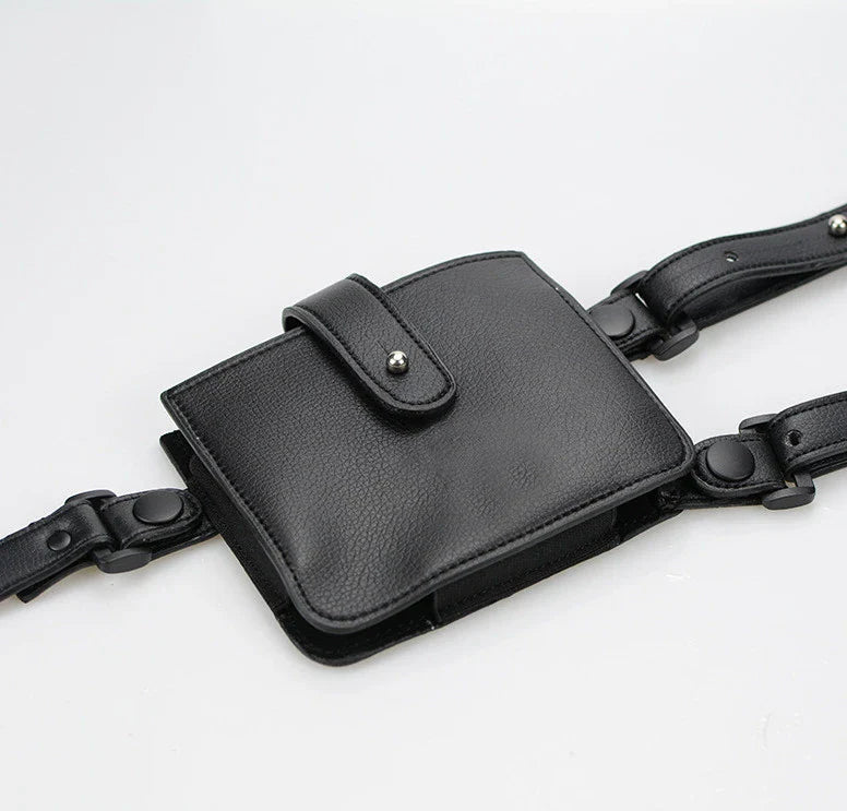 Premium black cowhide underarm wallet and mobile phone bag with adjustable shoulder strap, designed for secure and stylish storage of daily essentials