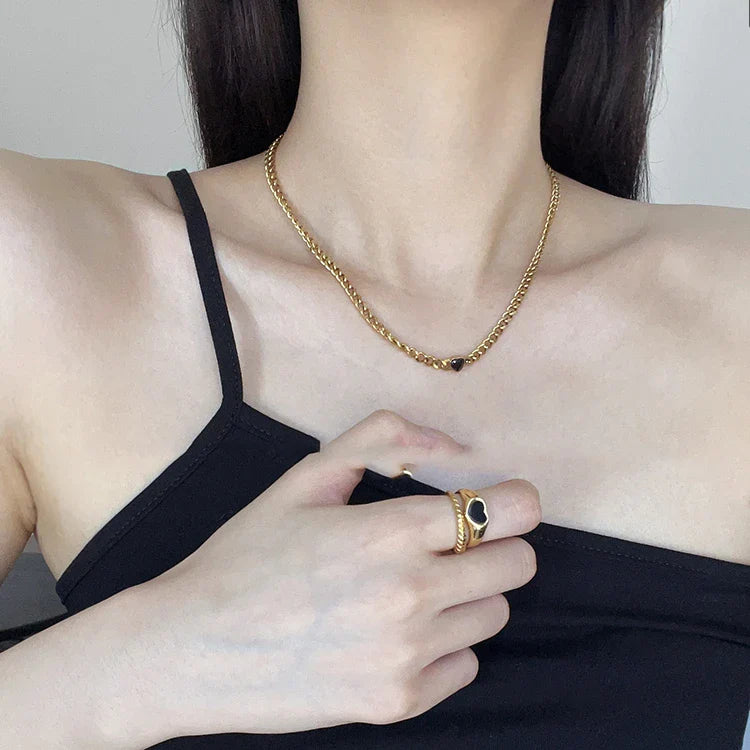 Gold Plated Collarbone Necklace with Delicate Black Chain - A Sophisticated Accessory for the Modern British Woman