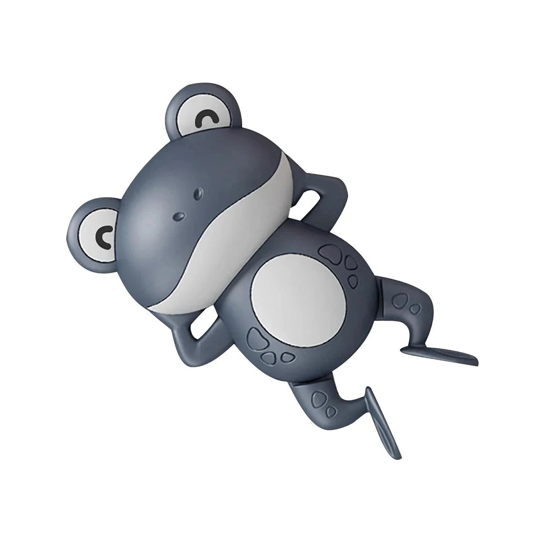 Adorable clockwork-powered frog bath toy with smooth edges for safe, fun playtime in the tub or pool