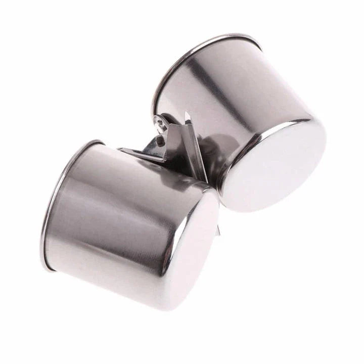 Elegant stainless steel bird feeder with dual cups and secure clip for easy installation in garden or outdoor space