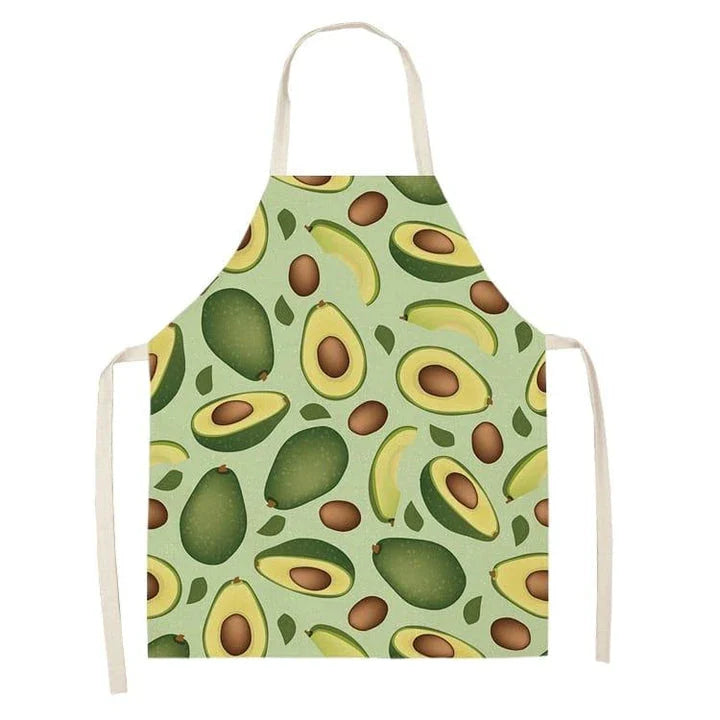 Stylish avocado-printed apron for British home cooks and bakers to protect their clothes while adding a touch of personality to the kitchen