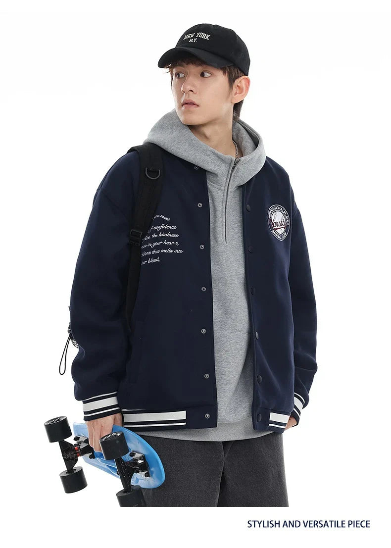 American Retro Embroidered Baseball Jacket with Vintage-Inspired Design and Relaxed Fit