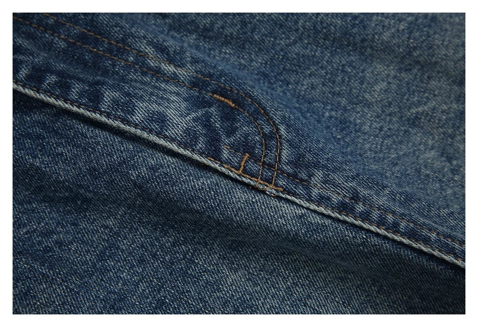 Autumn New Retro Loose Jeans in dark blue colour with straight-leg silhouette and premium cotton fabric