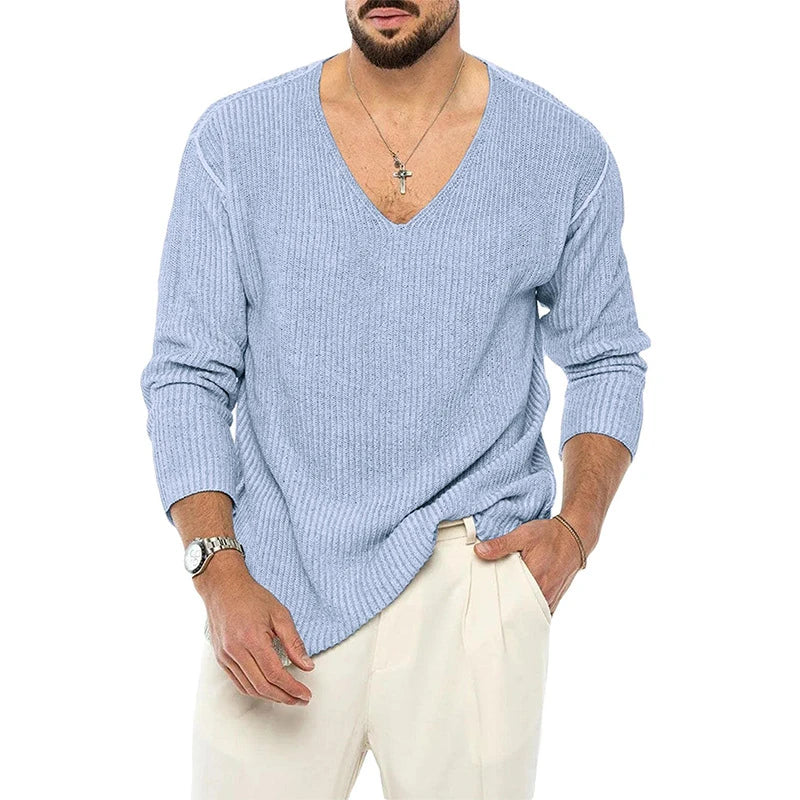 Stylish V-Neck Knitted Sweater for Men in a variety of sophisticated colours, featuring a sleek design and premium acrylic construction.