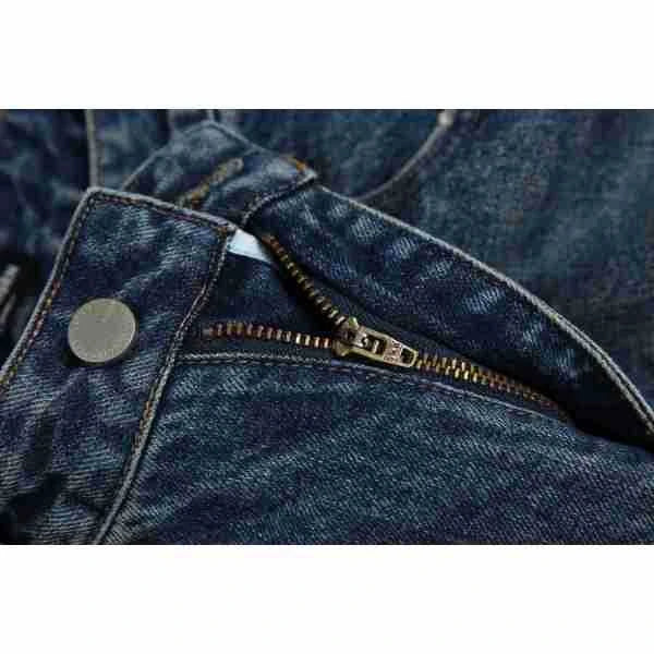 Autumn New Retro Loose Jeans in dark blue colour with straight-leg silhouette and premium cotton fabric
