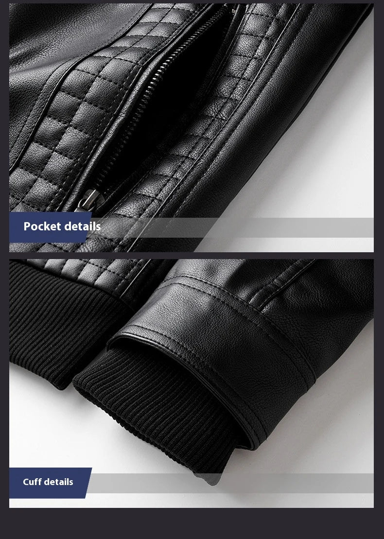 A stylish hooded PU jacket in black, designed for warm winter wear with practical features and a tailored fit.