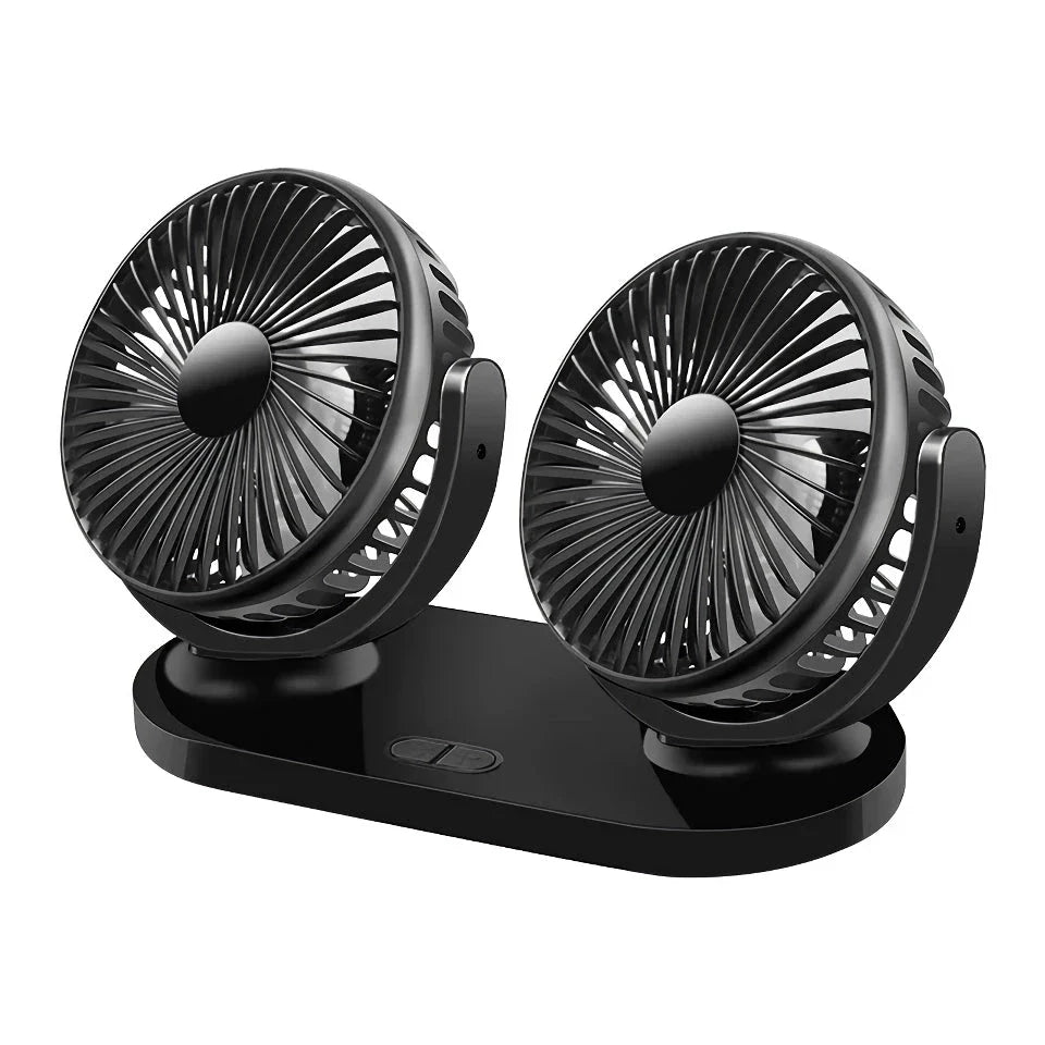 Versatile 12/24V dual-head car cooling fan with adjustable 3-speed settings for customised airflow