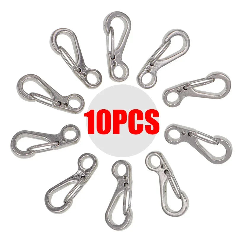 Premium 10-pack of Mini Spring Backpack Clasps made from durable aluminium alloy for secure outdoor and everyday use
