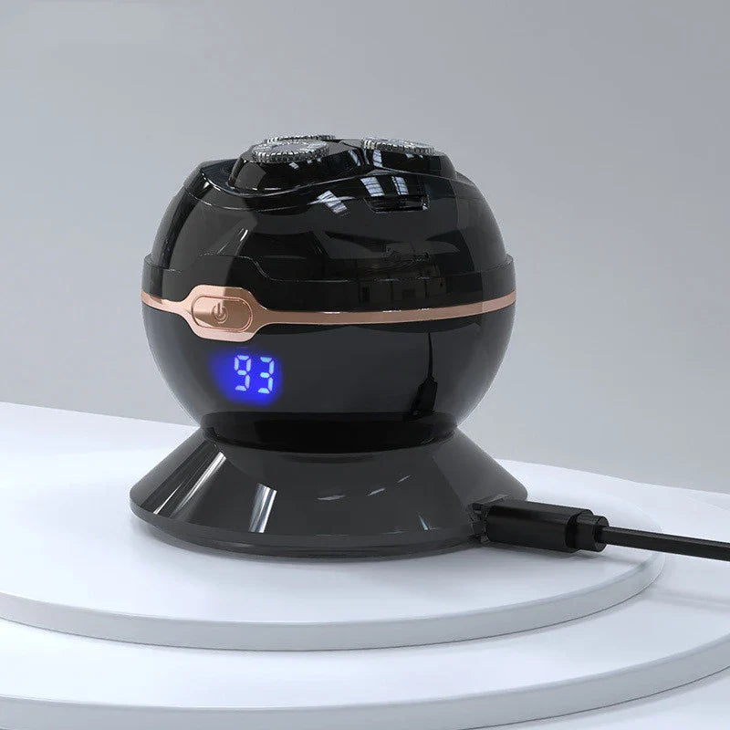 Versatile wireless electric shaver with compact, spherical design and magnetic-absorbing cutter head for easy cleaning