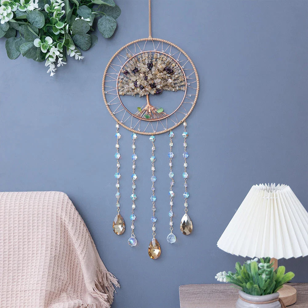Mesmerising Moon Agate Crystal Pendant Dream Catcher with a stunning array of colourful agate crystals