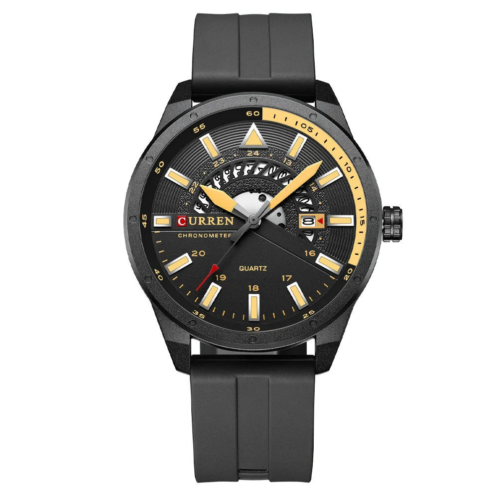 Stylish men's quartz watch with a sleek, round case and a comfortable silicone strap in blue colour