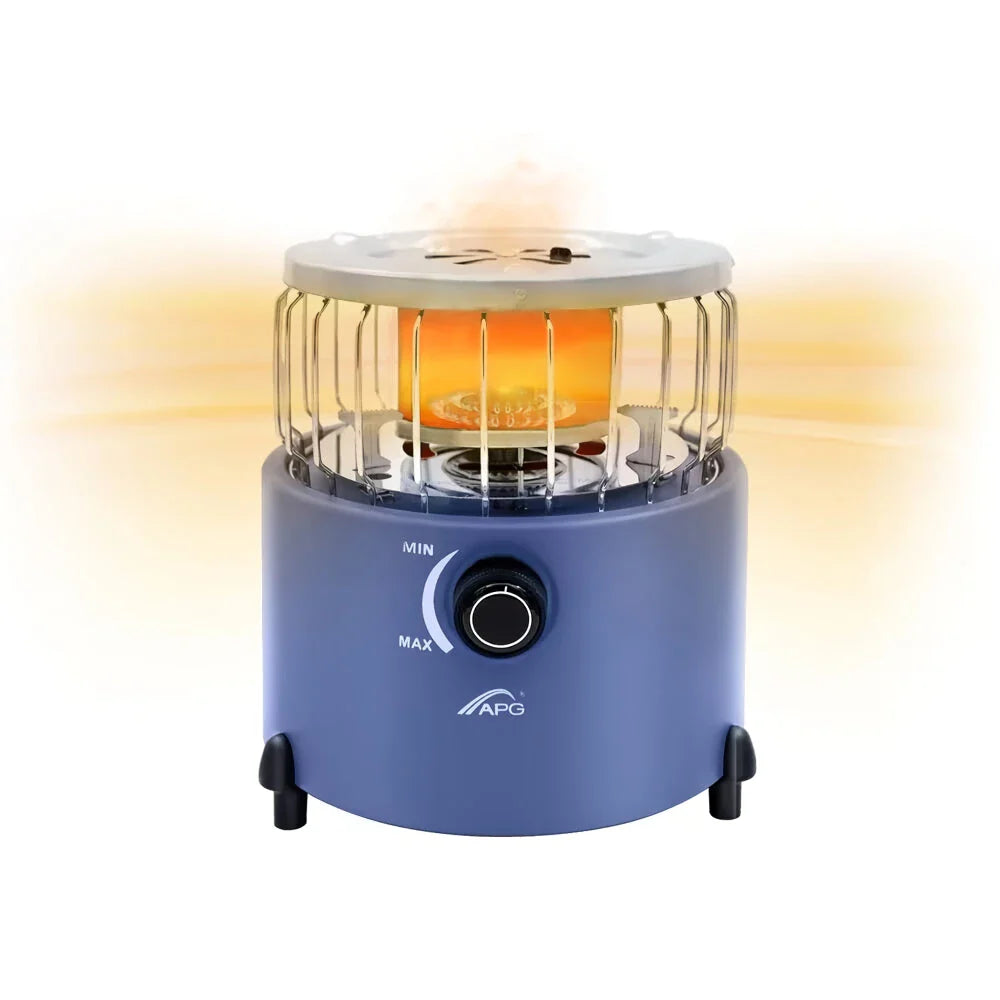Versatile 2-in-1 Camping Stove and Gas Heater in blue colour, designed for outdoor comfort and convenience