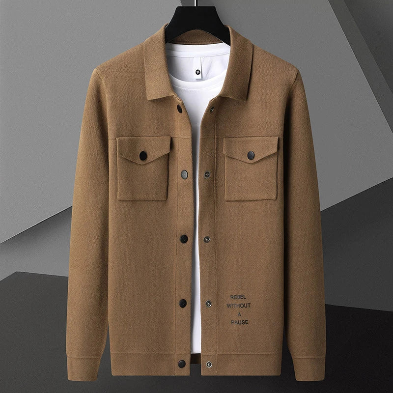 A stylish men's cardigan sweater made from premium chenille fabric, featuring a contemporary bat-wing sleeve design and available in a range of classic British colours.
