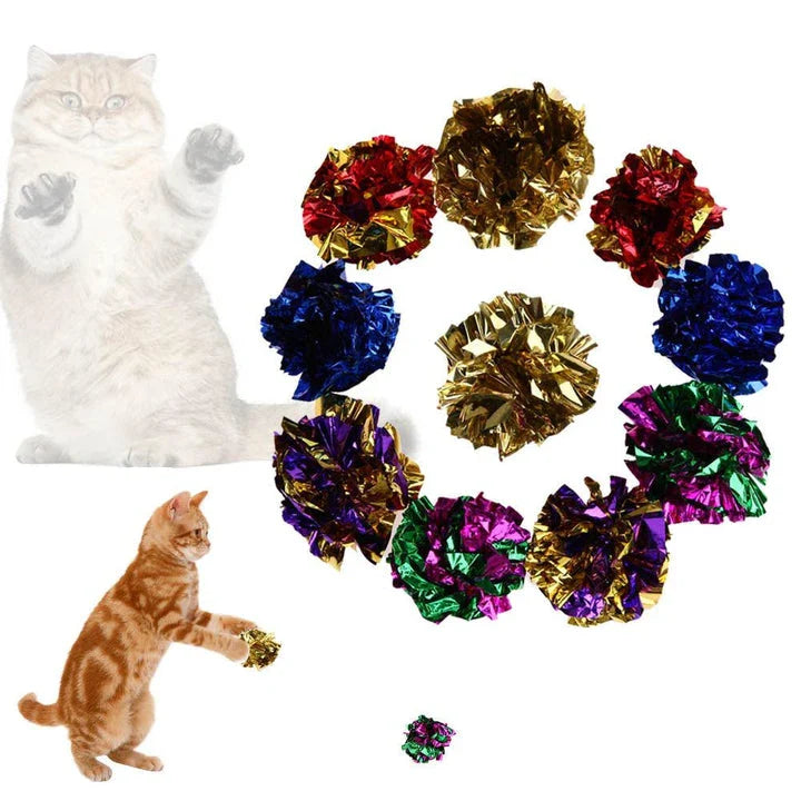 Premium multicolour crinkle balls made of foil paper, designed for cats to play and enjoy