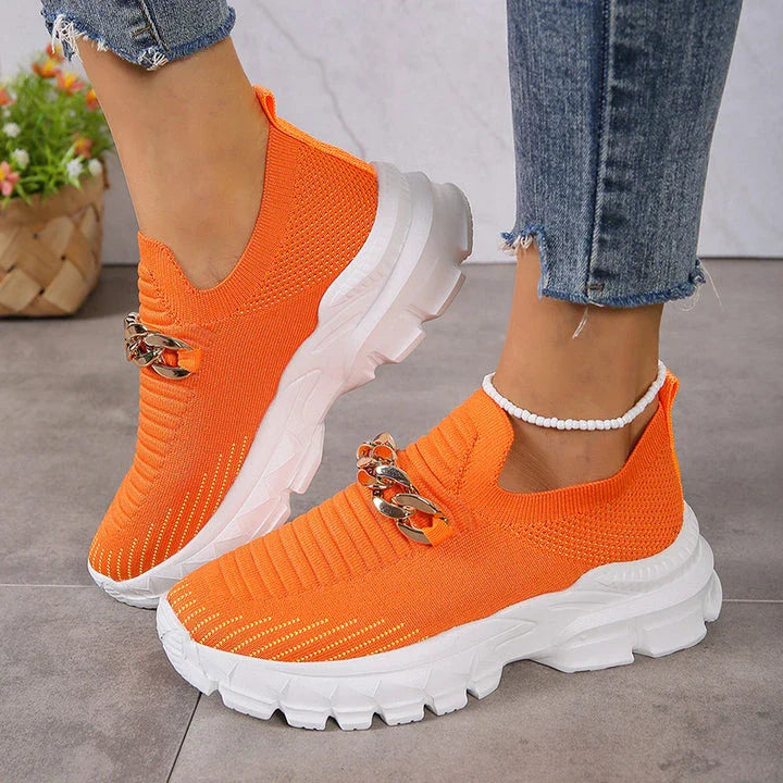 Stylish mesh trainers for women with a breathable, comfortable design and chunky muffin heel