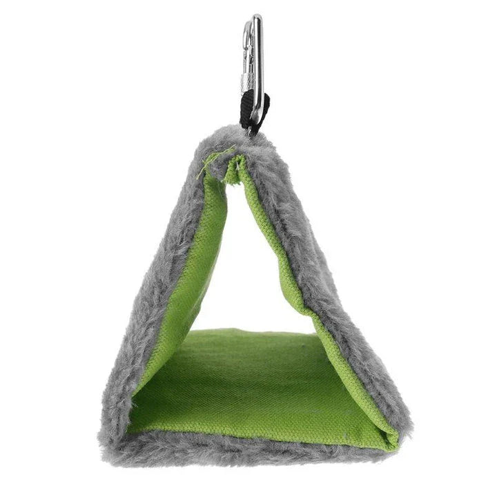 Elegant two-tone hanging bed for birds, featuring plush fabric and supportive foam for cosy comfort