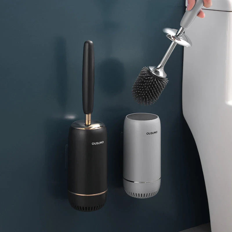 Trendha Long Handle Silicone Toilet Brush with Wall-Mounted, Punch-Free Design for Effortless Bathroom Cleaning