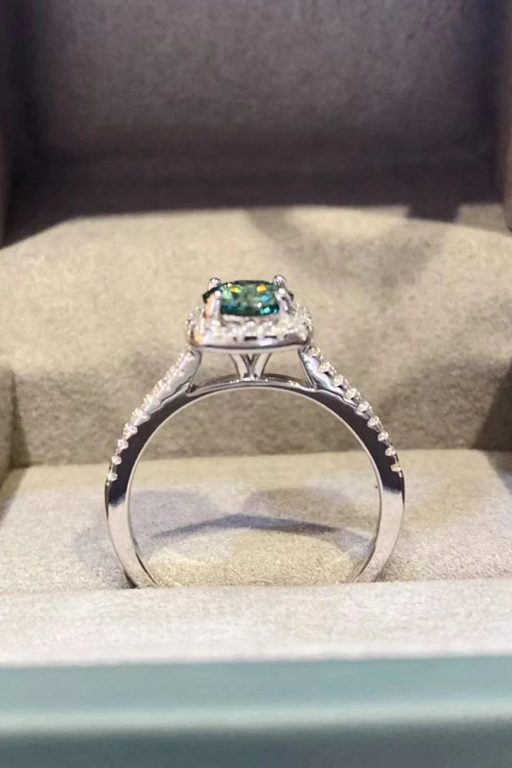Sparkling 3 carat moissanite platinum-coated cluster ring with modern, minimalist design and polished finish
