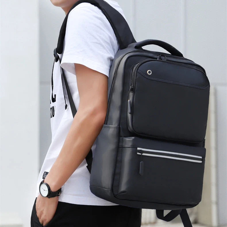 Premium waterproof outdoor backpack for men with laptop compartment, multiple pockets, and breathable design