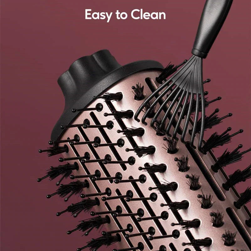4-in-1 hot air styling brush with oval brush design for creating voluminous curls and reducing frizz