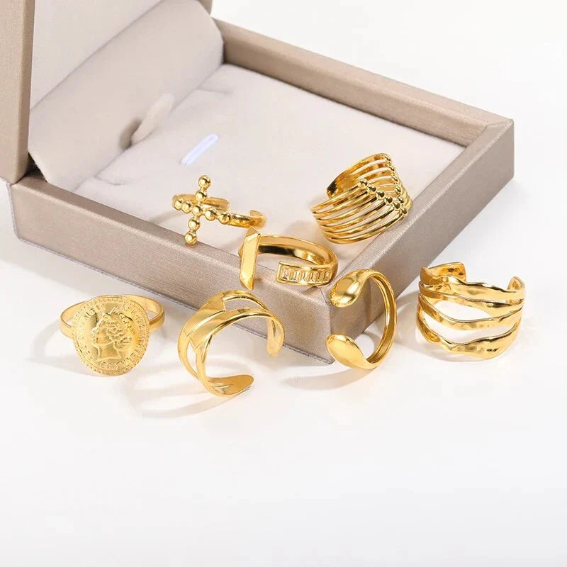 Stainless steel minimalist rings for women in a variety of sizes, showcasing a sleek and sophisticated design