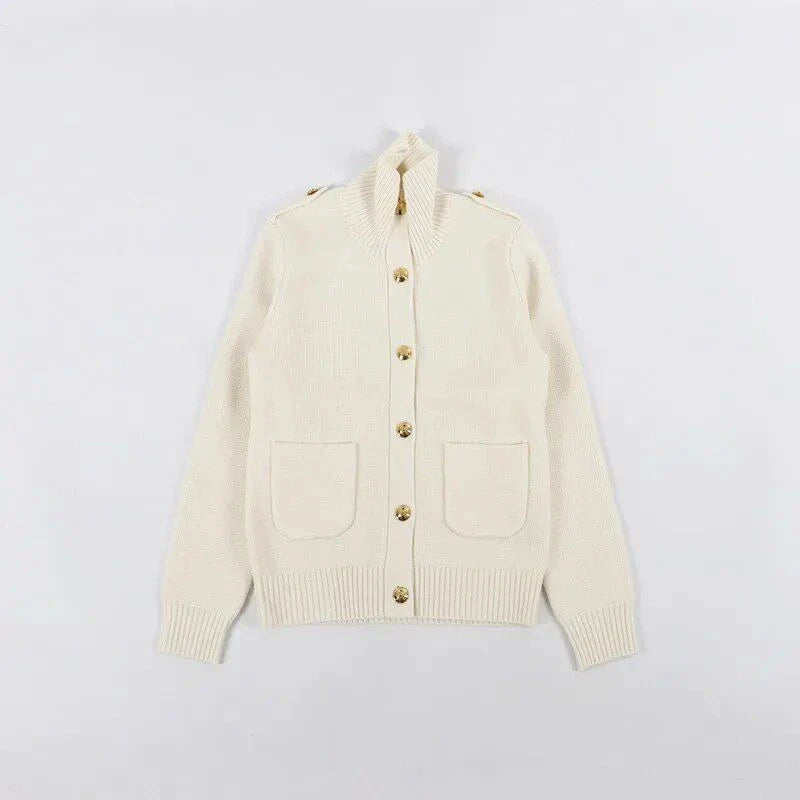Premium Wool and Cashmere Cardigan in a classic design, featuring a turn-down collar and single-breasted closure for a sophisticated and comfortable look.