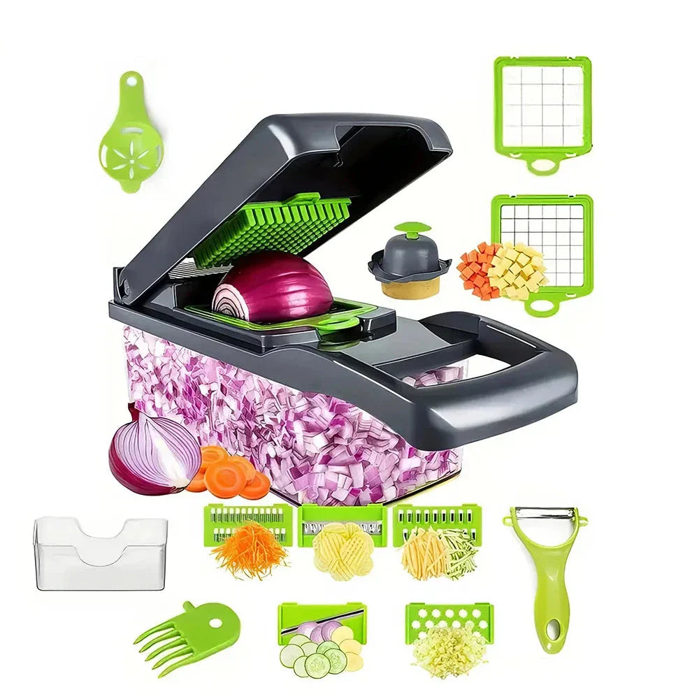Trendha Multifunctional Vegetable Chopper with 14-in-1 functionality, durable construction, and easy cleanup