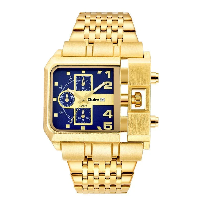 Premium quartz men's dress watch with large 43mm dial and stylish leather strap