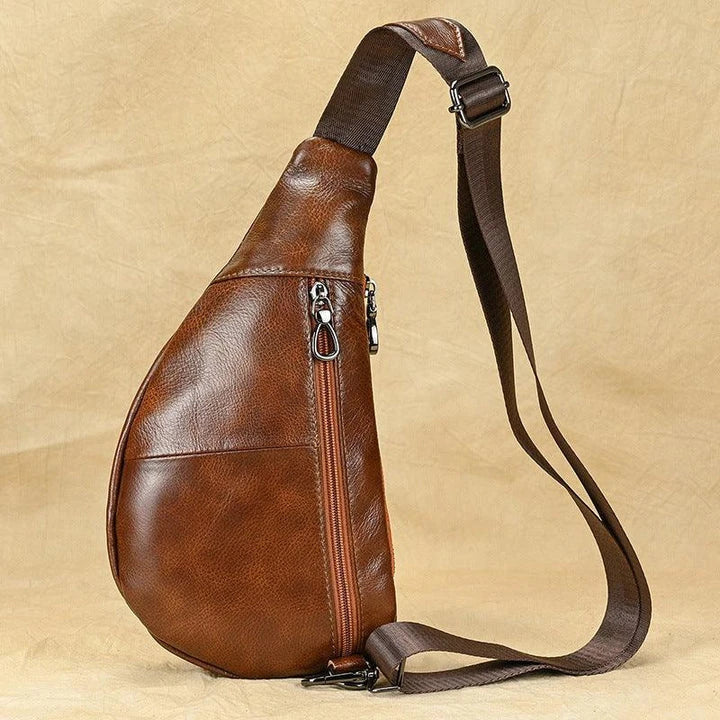 Premium genuine leather messenger bag in brown, coffee, and black colours with brass hardware