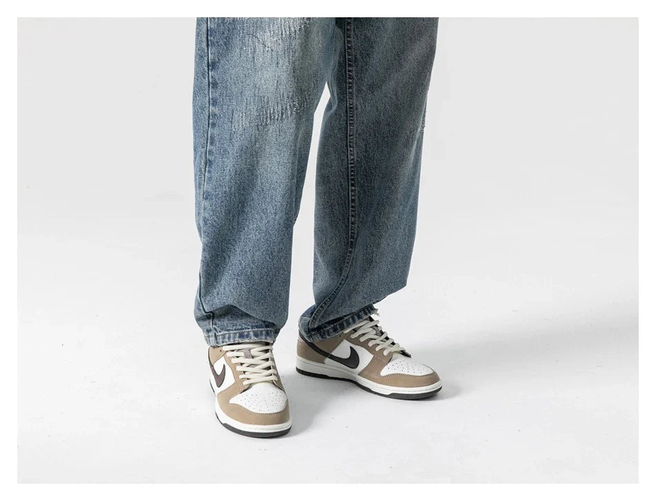 Autumn New Retro Loose Jeans in dark blue colour with straight-leg silhouette and premium cotton fabric