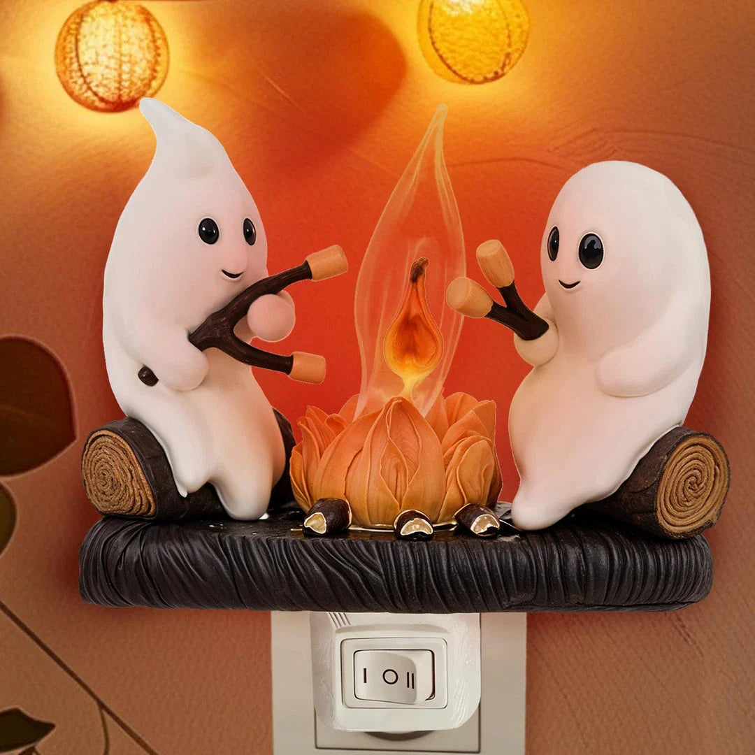 Enchanting Halloween Ghost Campfire Night Light with a charming bonfire design and friendly ghosts, creating a cosy and whimsical atmosphere.
