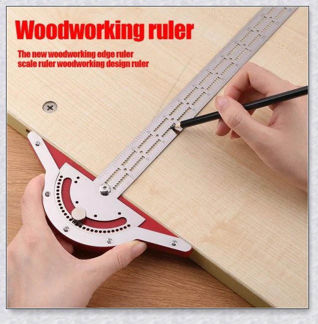 Precision Woodworkers Edge Ruler with adjustable angle, spring-loaded indexing system, and etched laser scale for accurate measurements in woodworking projects.