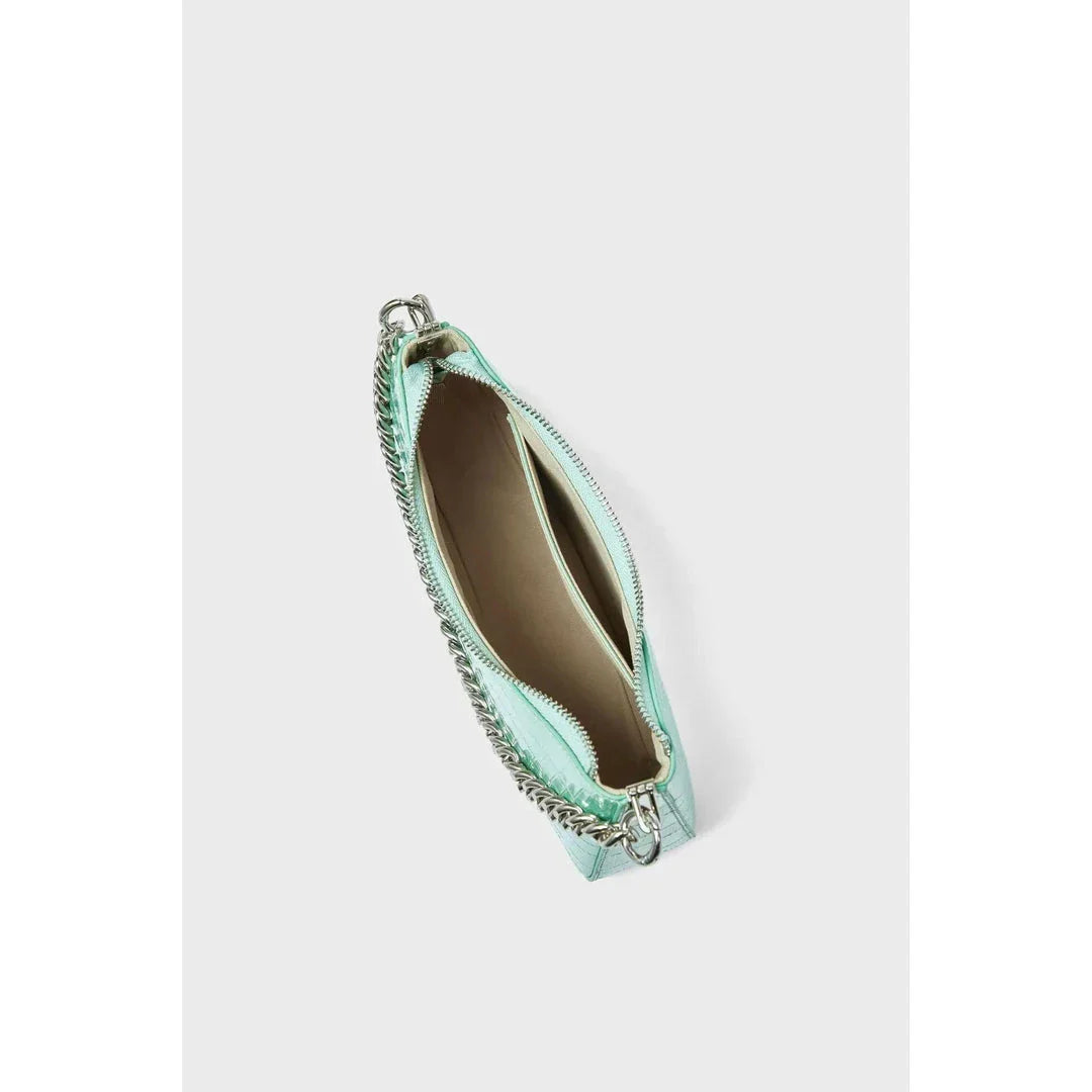 Luxurious alligator-embossed leather shoulder bag with chain accent and stylish lock embellishment