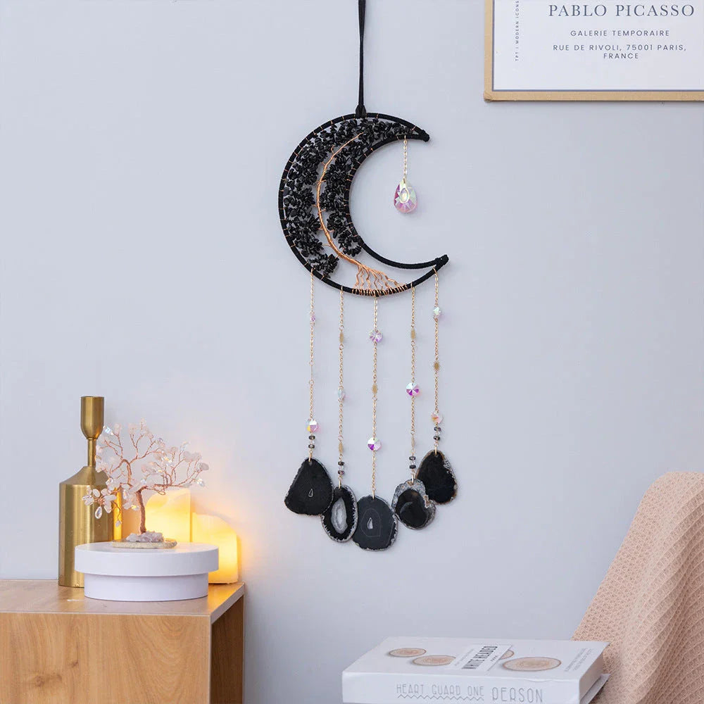 Mesmerising Moon Agate Crystal Pendant Dream Catcher with a stunning array of colourful agate crystals