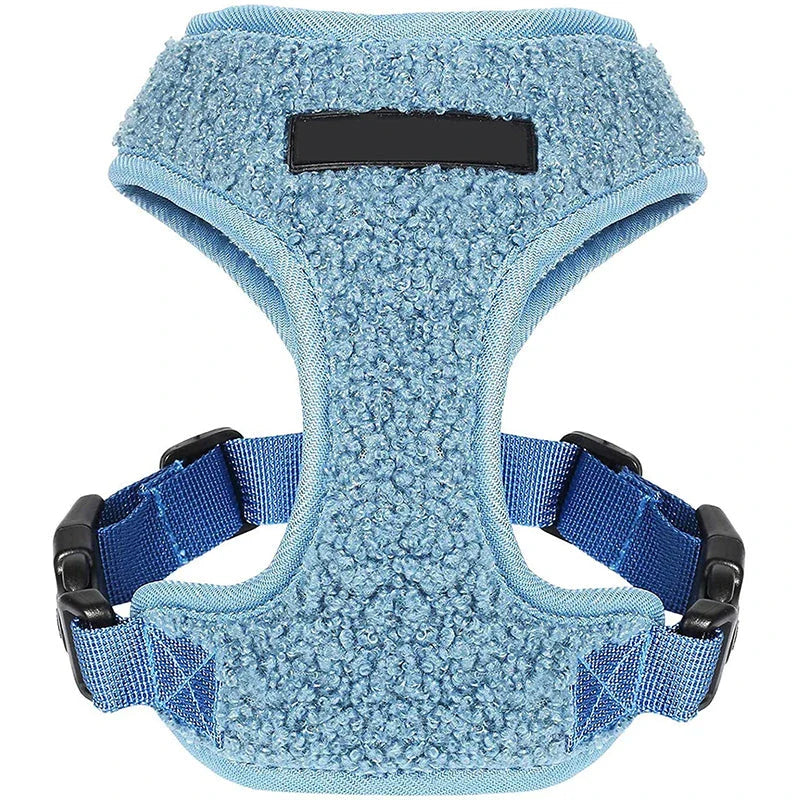 Adjustable breathable fleece dog harness and leash set in various sizes and colours