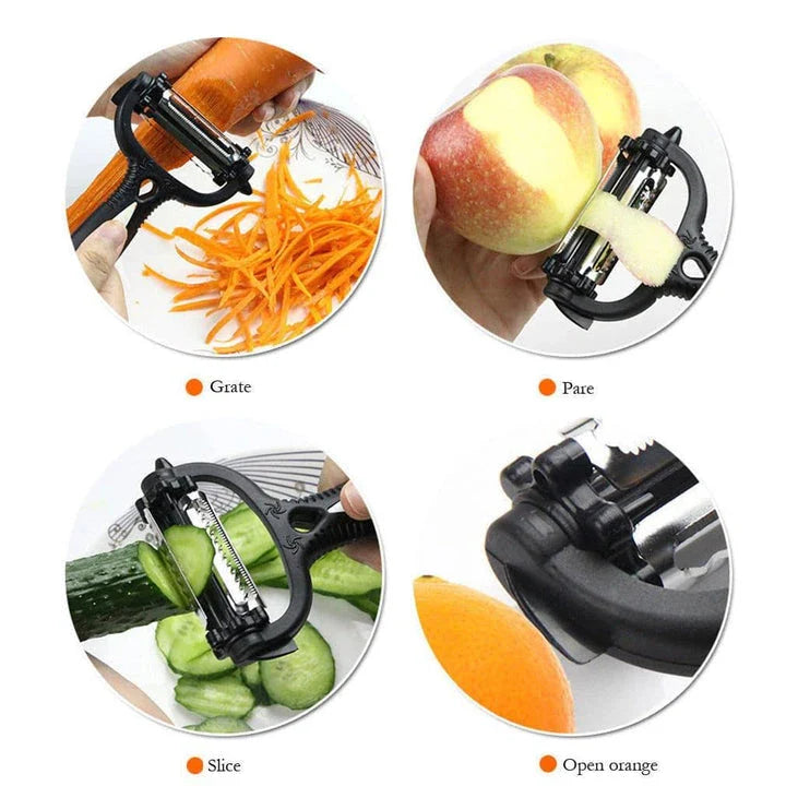 Premium 360-degree rotary vegetable peeler with durable plastic construction and stainless steel blade for effortless, precision peeling