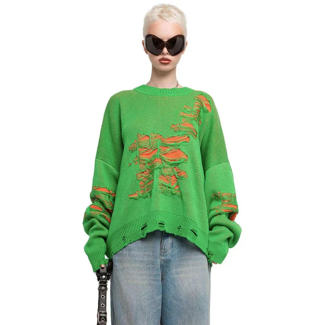 A stylish ripped long sleeve top in a variety of versatile colours, including grey, green, and black.