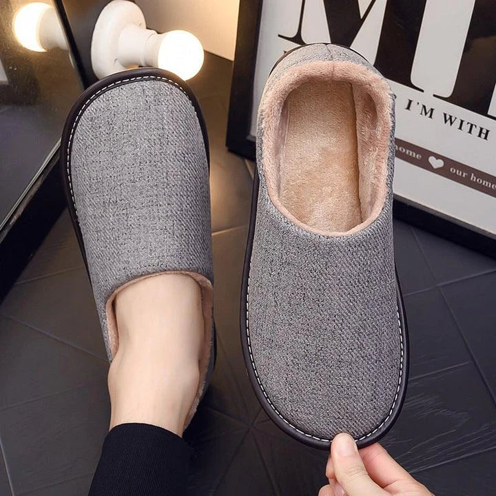 Stylish and cosy fabric cotton slippers with a platform sole in various colours