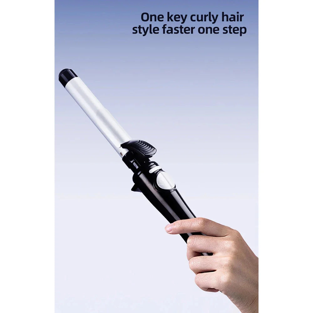 25mm Automatic Curling Iron with 360-degree rotation, ceramic coating, and LCD temperature display