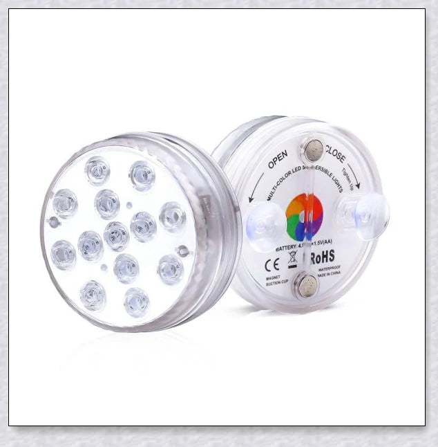 Submersible colour-changing LED pool lights with magnetic and suction cup mounting for easy installation