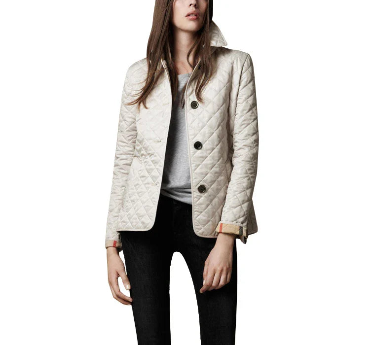 Stylish lapel single-breasted slim-fit warming jacket in black and beige colours, available in a range of sizes
