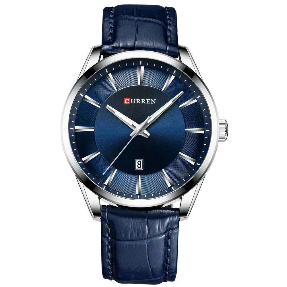 Premium Water-Resistant Men's Casual Belt Watch with Stainless Steel Case and Genuine Leather Strap