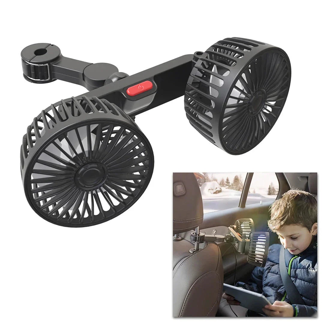 Powerful dual-head car seat cooling fan with flexible neck for customizable airflow in any vehicle