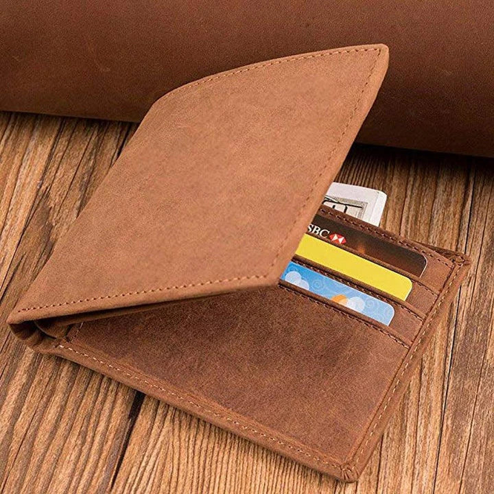 Premium Crazy Horse Leather Wallet with Laser Engraving - Durable and Sophisticated British Accessory